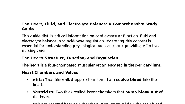 Unit 8-3 Study Guide: Heart, Fluid, and Electrolyte Balance in Nursing ...