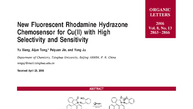 New Fluorescent Rhodamine B Hydrazone Chemosensor for Cu(II) Detection ...