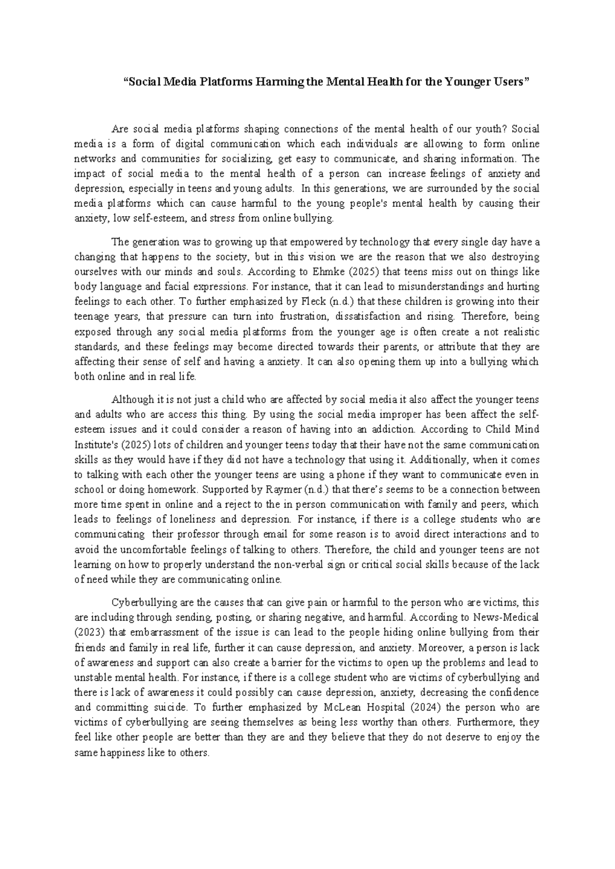 Impact of Social Media on Youth Mental Health: A Study (INB 529) - Studocu