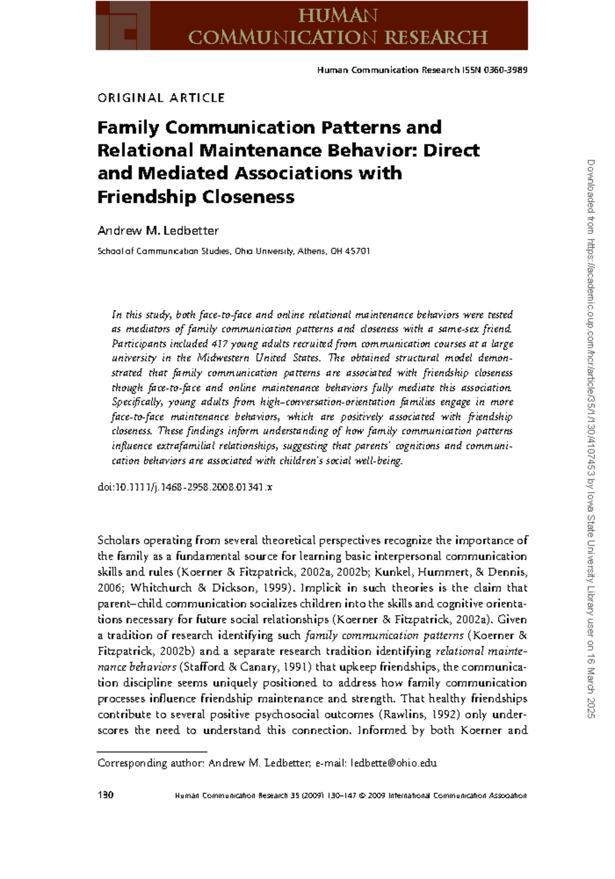 Family Communication Patterns and Friendship Maintenance: A Research ...