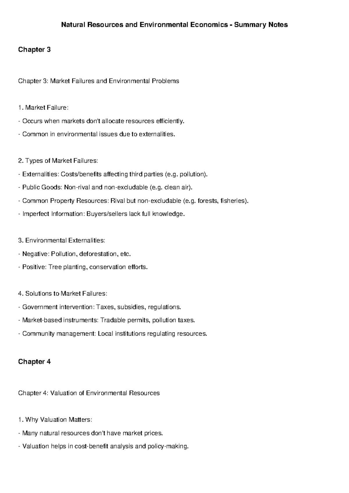 NREE Summary Notes: Market Failures, Valuation & Sustainable ...