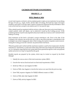Project - 1 - CSCI6620 SOFTWARE ENGINEERING PROJECT – 1 DUE: October 31 ...