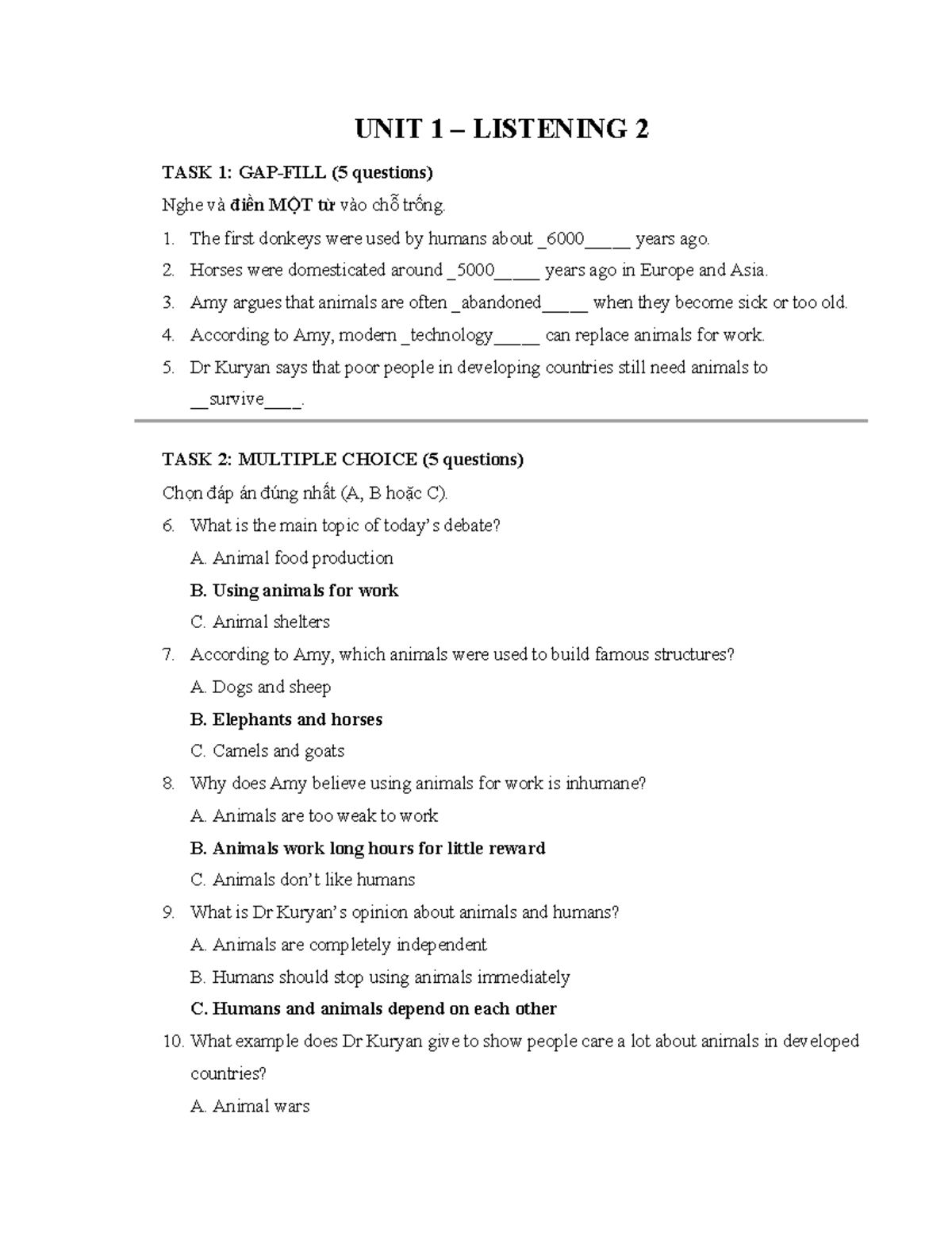 UNIT 1 & 2 LISTENING TASKS: B1 & B2 Exercises and Answers - Studocu