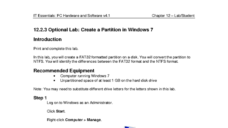 IT Essentials: PC Hardware and Software v4.1 Chapter 12.2.3 Lab on ...