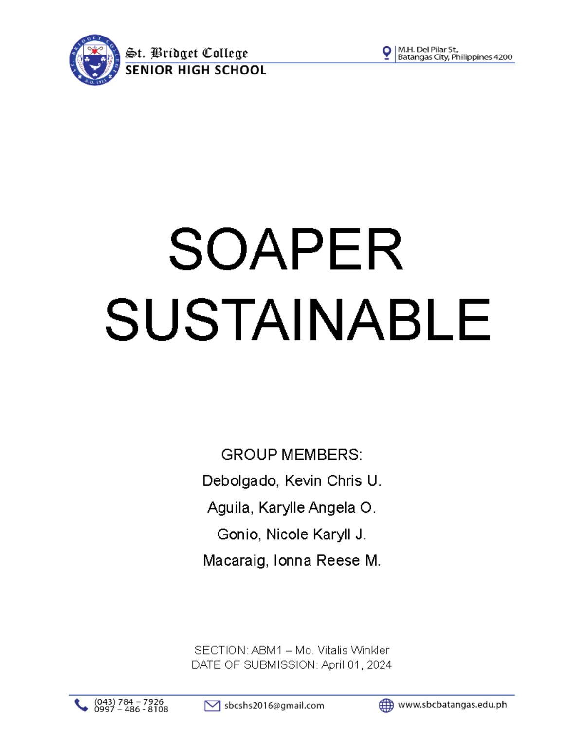 ABM1 - Soaper Sustainable: Eco-Friendly Soap Innovation Project - Studocu