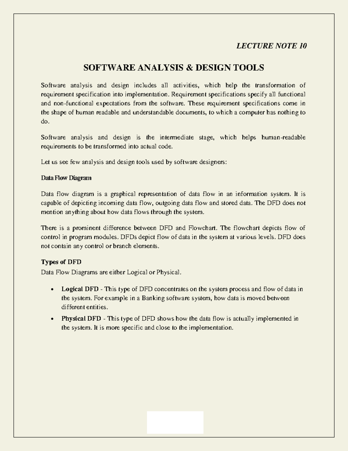 LECTURE NOTE 10: SOFTWARE ANALYSIS & DESIGN TOOLS - DFDs - Studocu