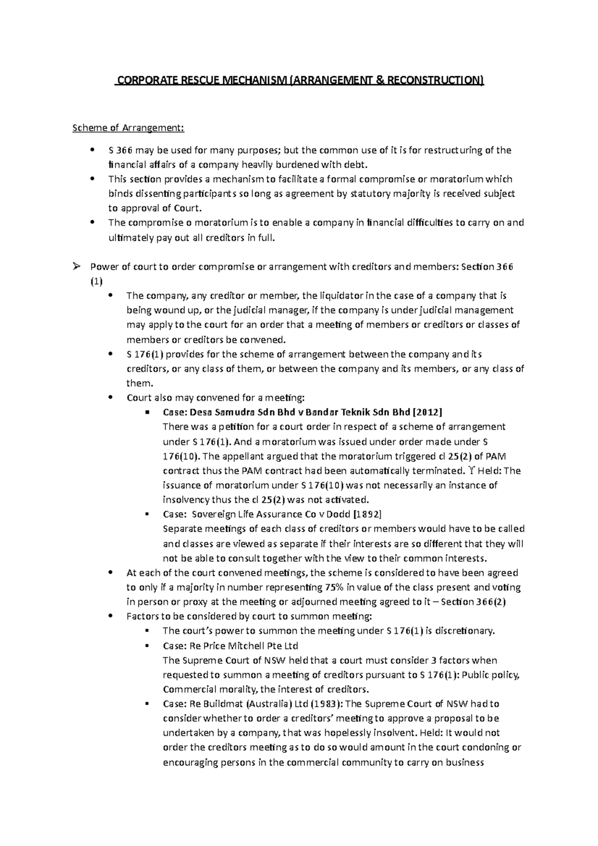 Corporate Rescue Mechanism: Restructuring & Arrangement Guide - Studocu