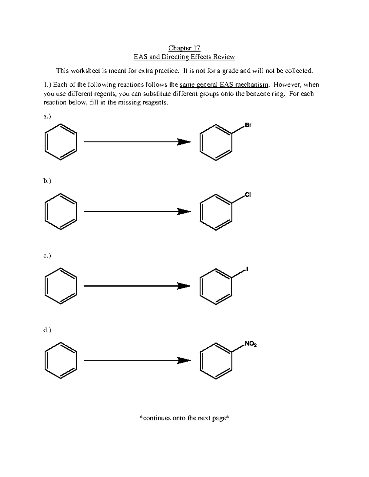 EAS 17 Worksheet: Mechanisms & Directing Effects Review - Studocu