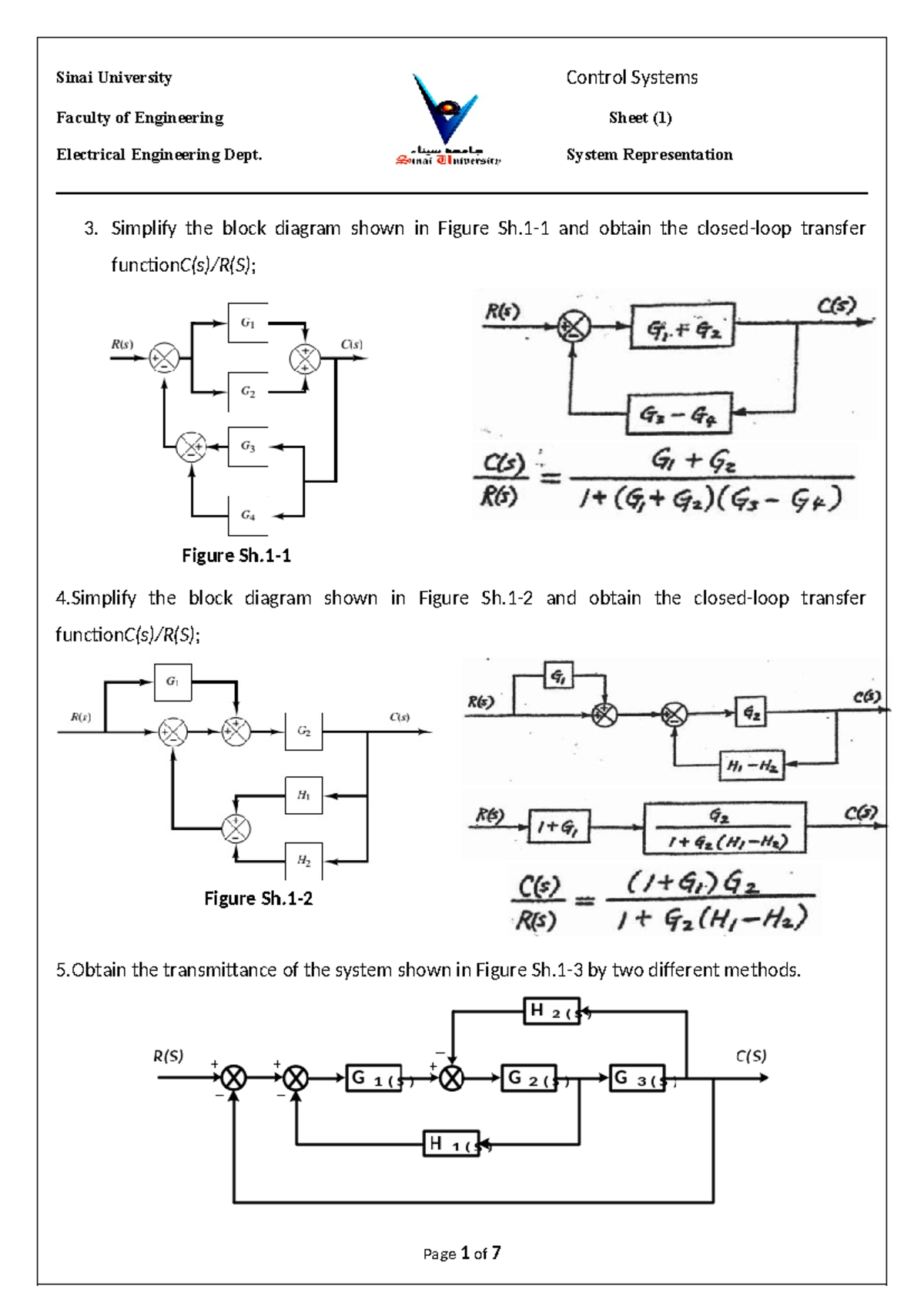 EE 101 Final Exam Solutions - Control Systems Sheet 1 - Studocu