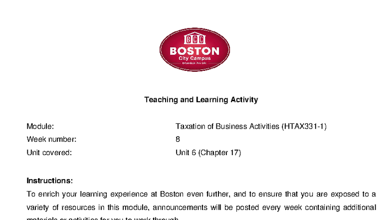 HTAX331-1: Week 8 Activity on Taxation of Business Activities - Studocu