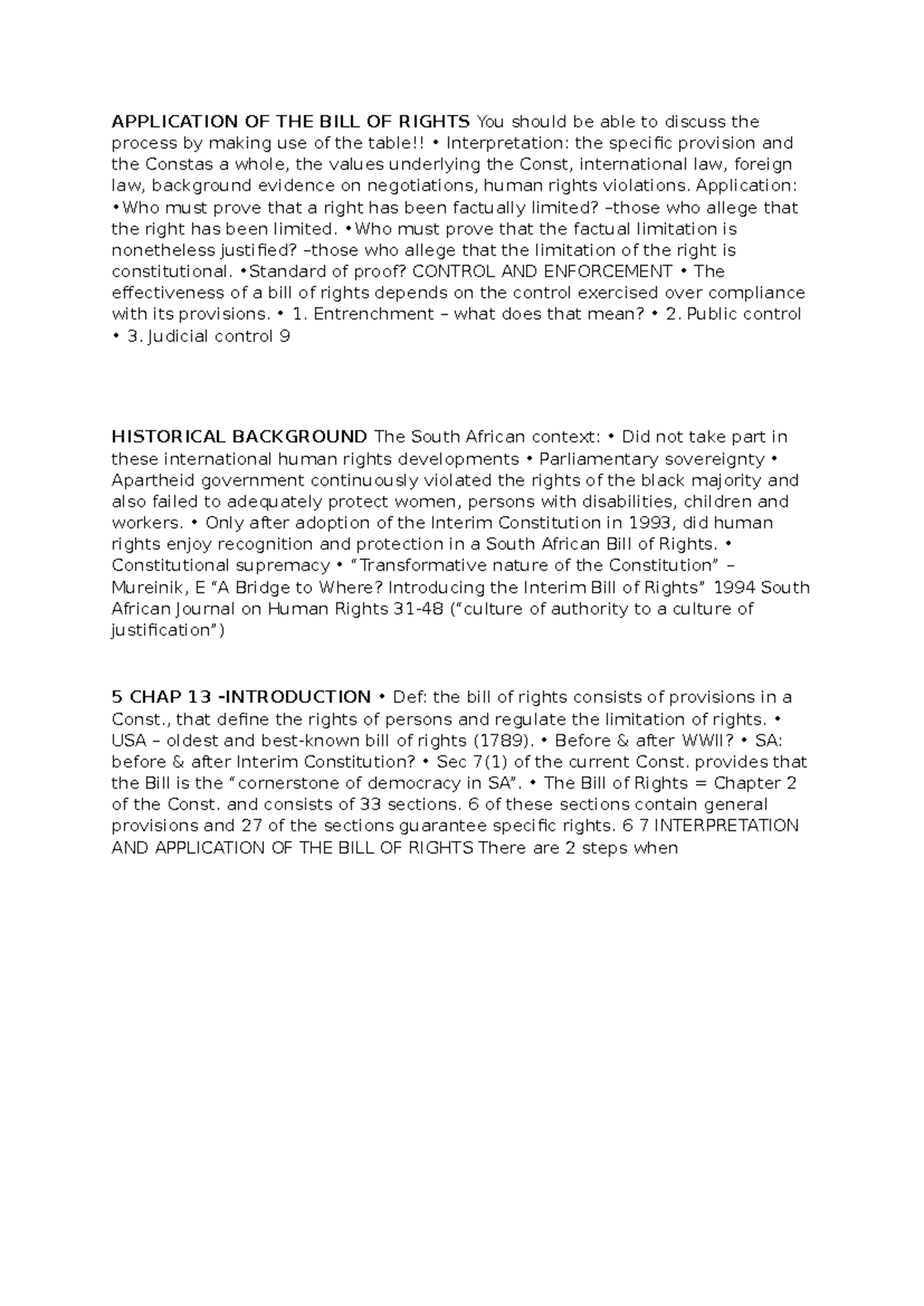 APPLICATION AND INTERPRETATION OF THE BILL OF RIGHTS - Studocu