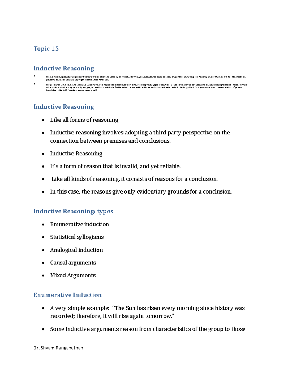 Inductive Reasoning in Critical Thinking - Topic 15 Notes - Studocu