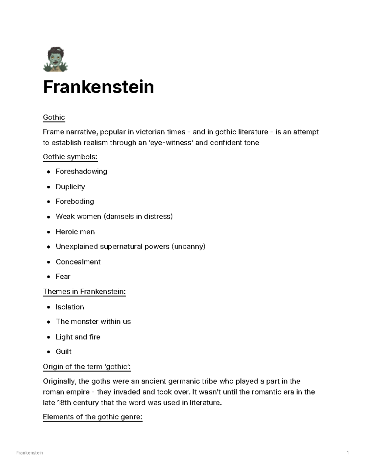 Frankenstein (ENG 101) Lecture Notes: Gothic Themes & Analysis - Studocu