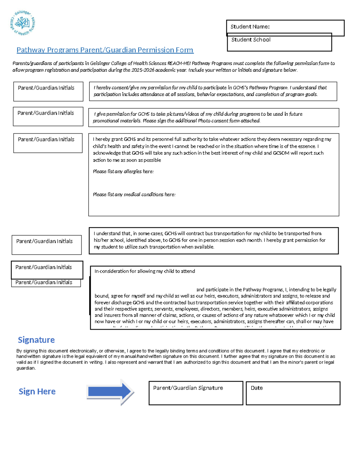 Parent Permission Form for GCHS Pathway Programs (002) - Studocu