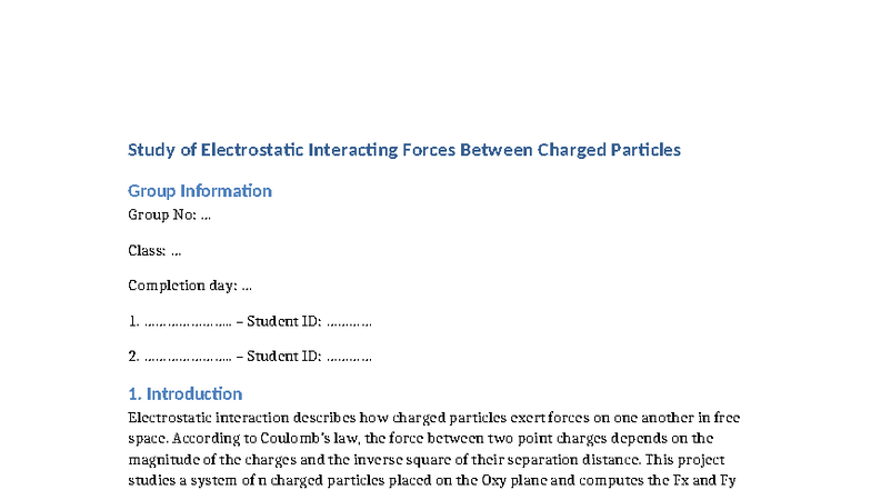Project 4 Electrostatic Report - Study of Electrostatic Interacting ...
