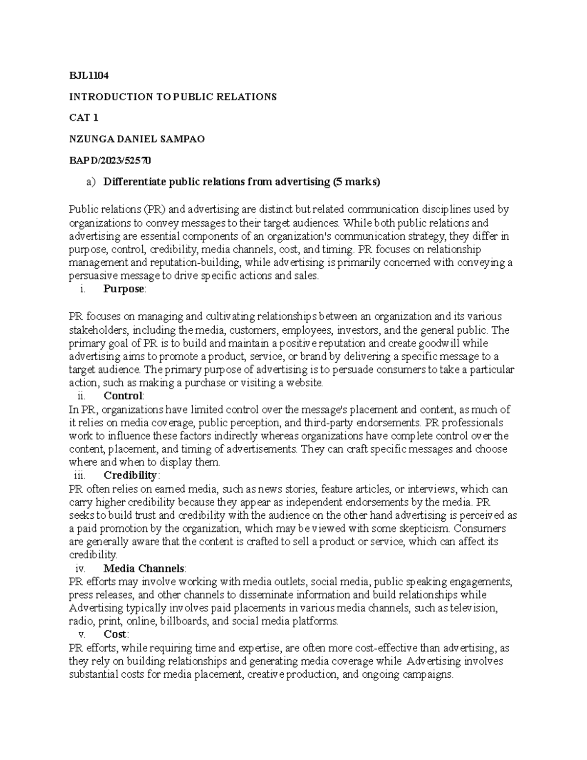 BJL1104 Public Relations: Key Concepts & Internal-External Roles - Studocu