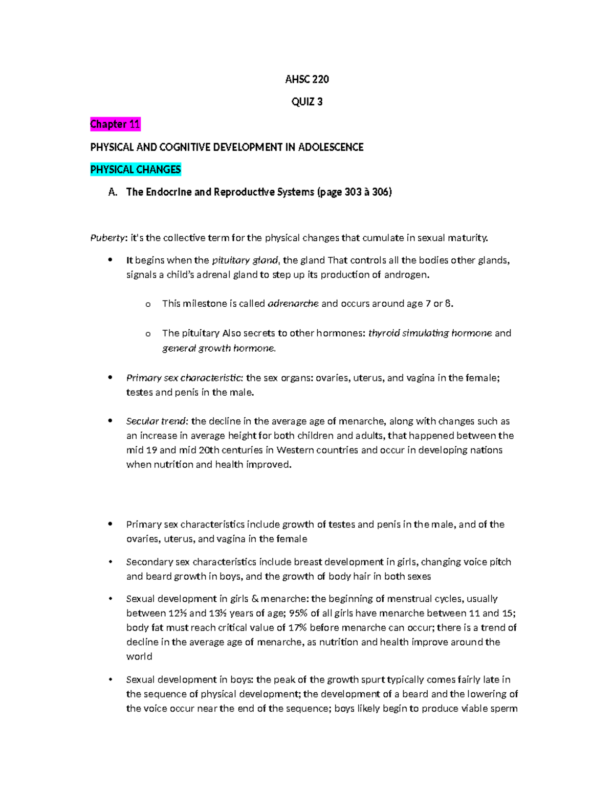 AHSC 220 QUIZ 3: Chapter 11 - Physical & Cognitive Development in ...