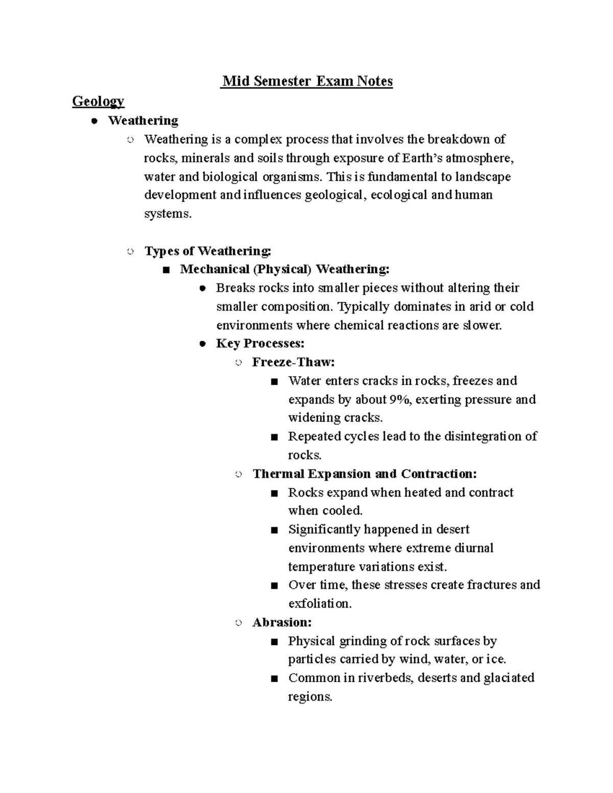 Geo Midsem - Mid Semester Exam Notes Geology Weathering Weathering is a ...