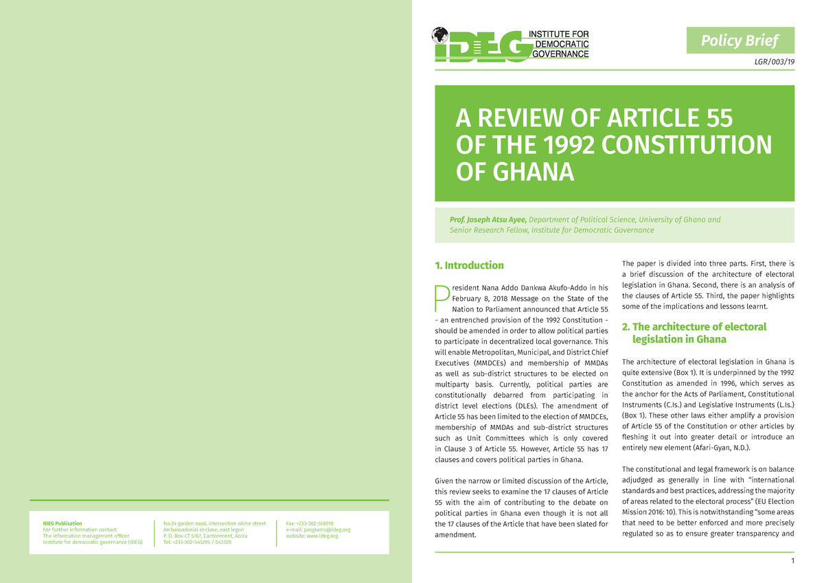 Amendments and Implications of Article 55 in Ghana's 1992 Constitution ...