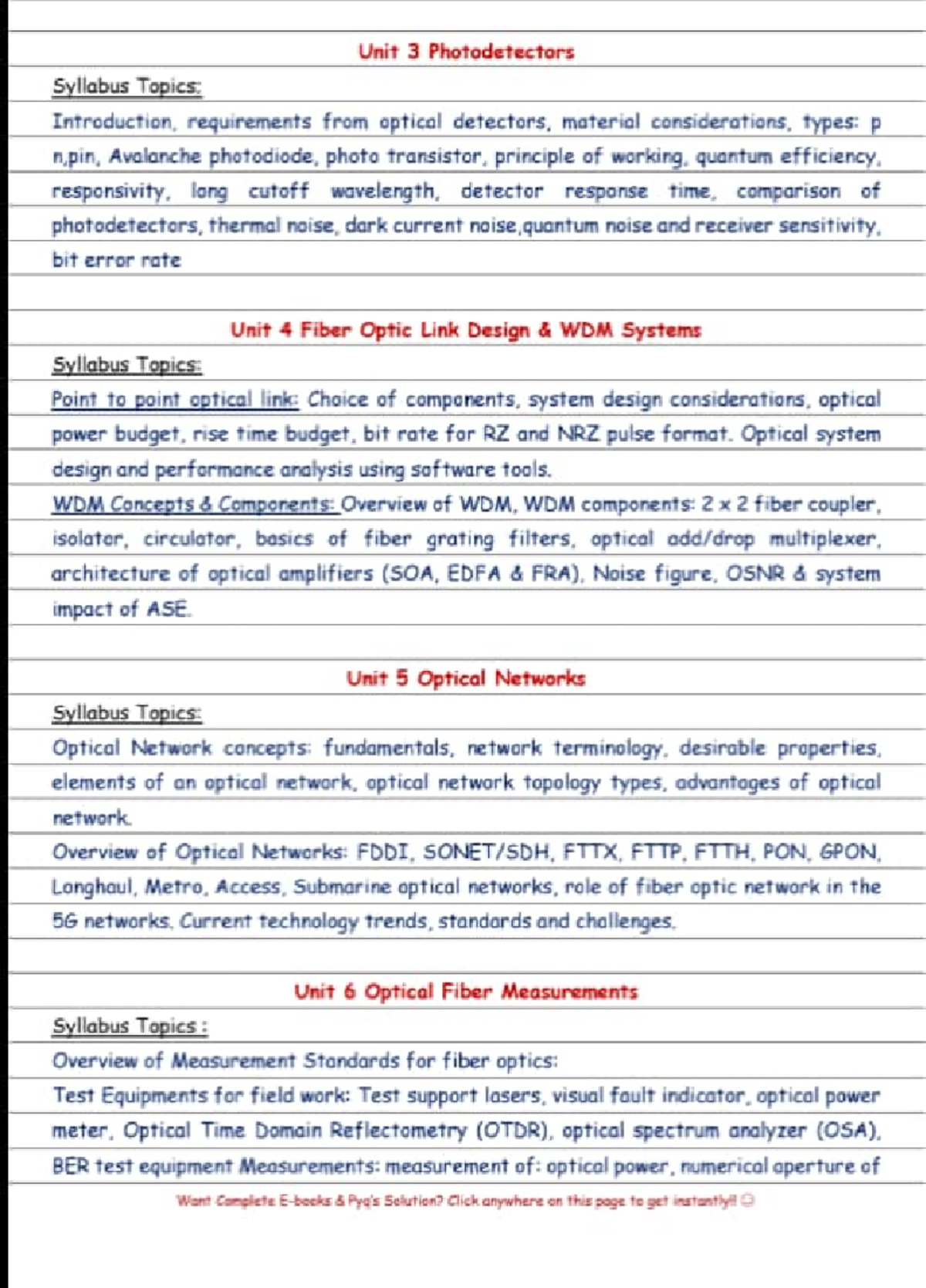 FOC 301: Comprehensive Notes on Photodetectors, Fiber Optic Design, and ...