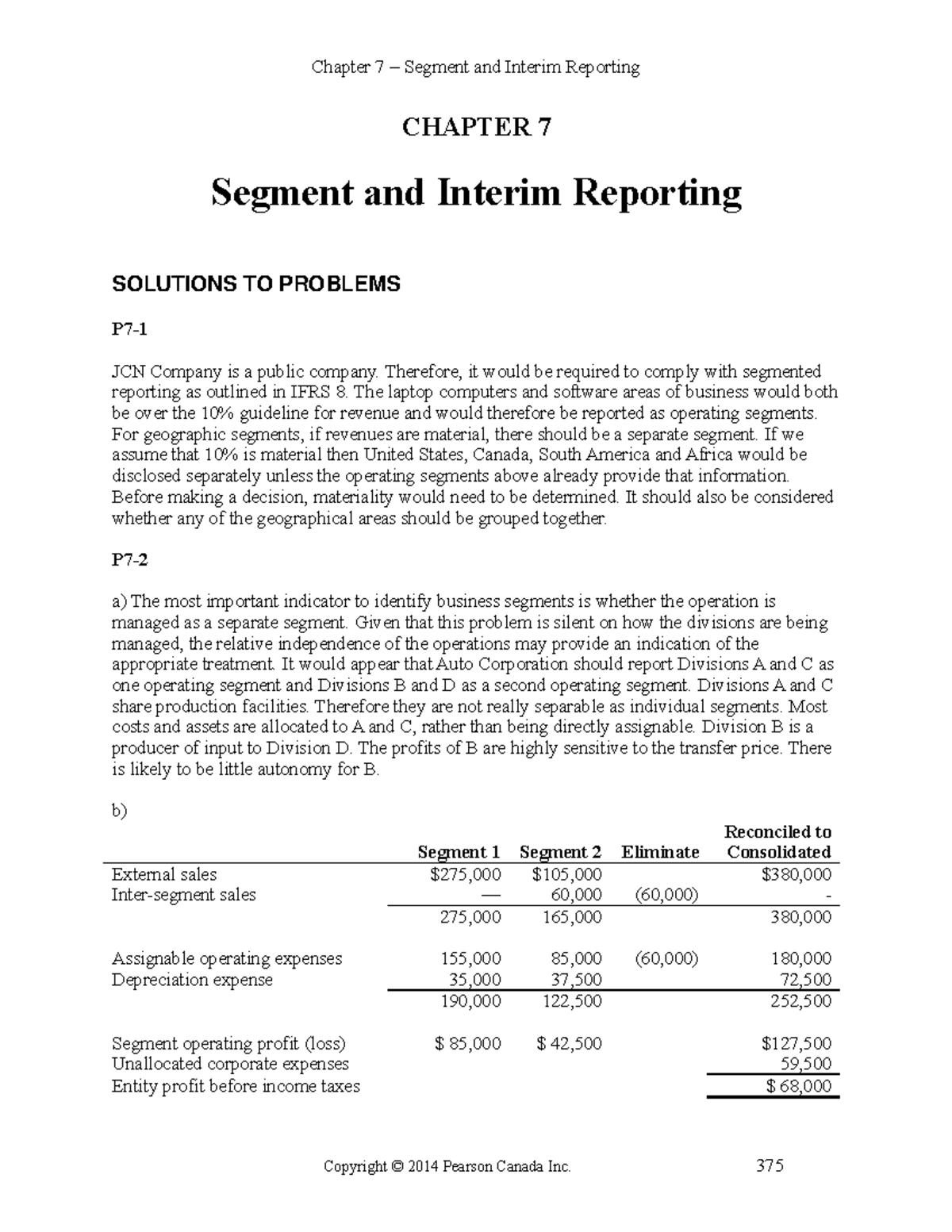 Solutions to Problems - Chapter 7 on Segment Reporting - Studocu