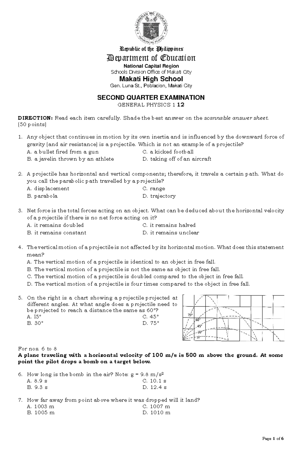 GP1 12 General Physics 1 Second Quarter Exam Questions - Studocu