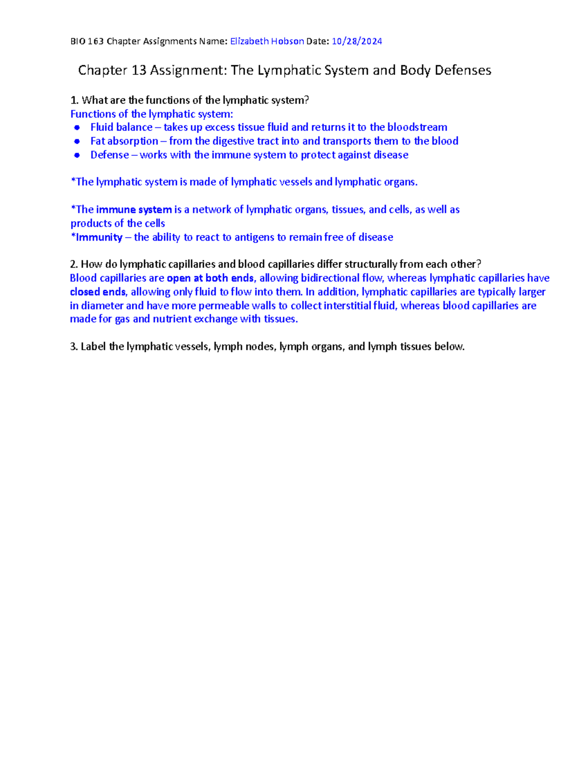BIO 163 Chapter 13 Assignment: The Lymphatic System and Immunity - BIO ...