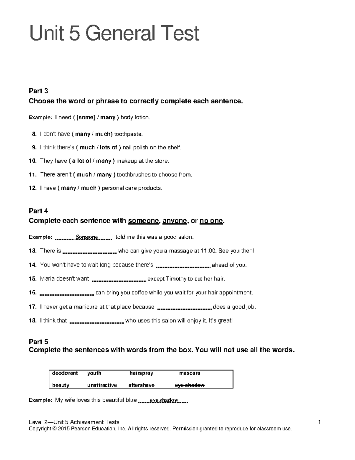 Review Unit 5 - Level 2 Achievement Test and Exercises - Studocu