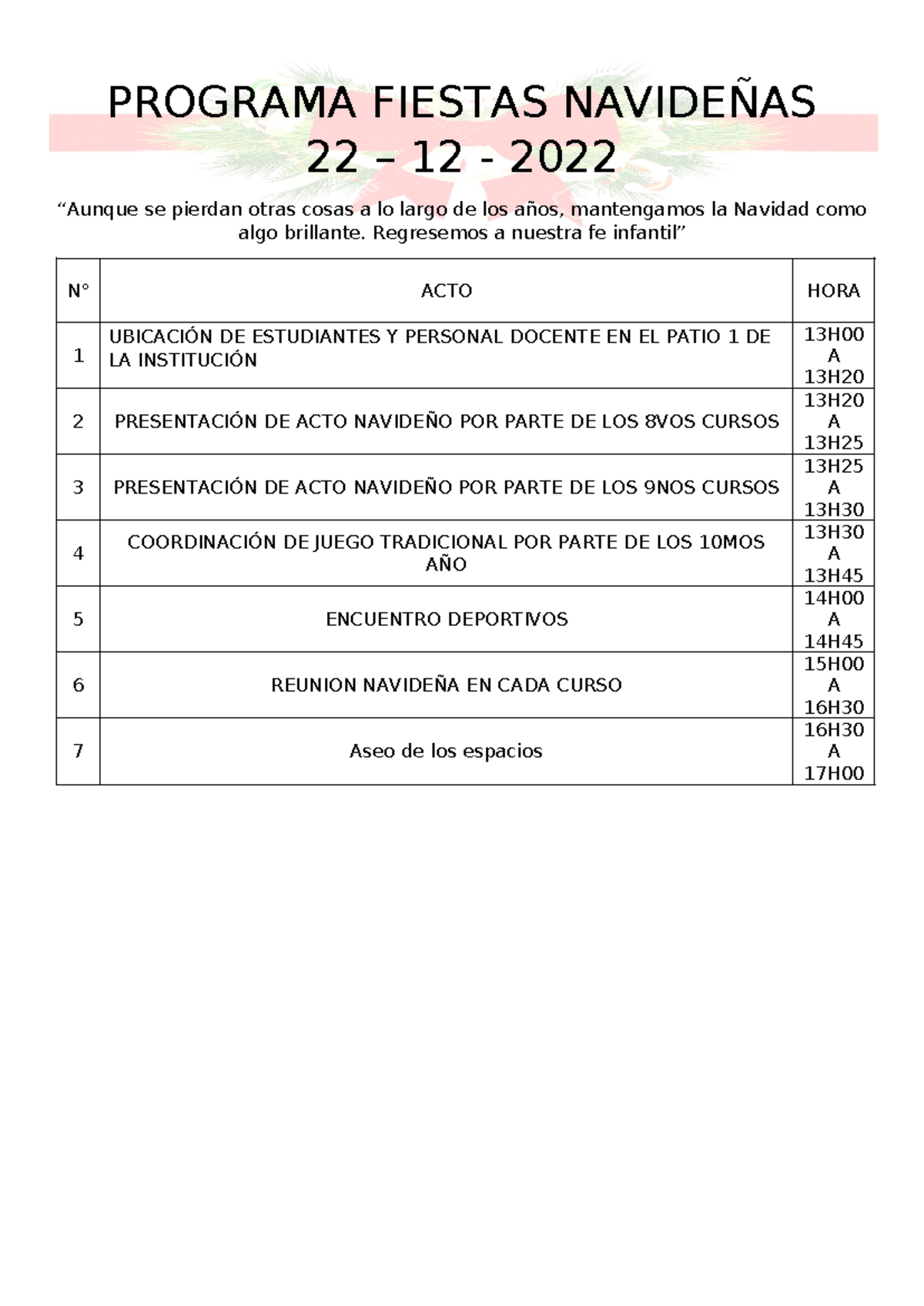 Programa de Fiestas Navideñas 2022: Actividades y Horarios - Studocu