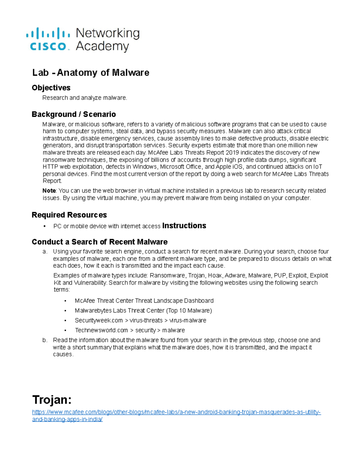 Lab Analysis of Malware Types and Their Impacts (CS 101) - Studocu