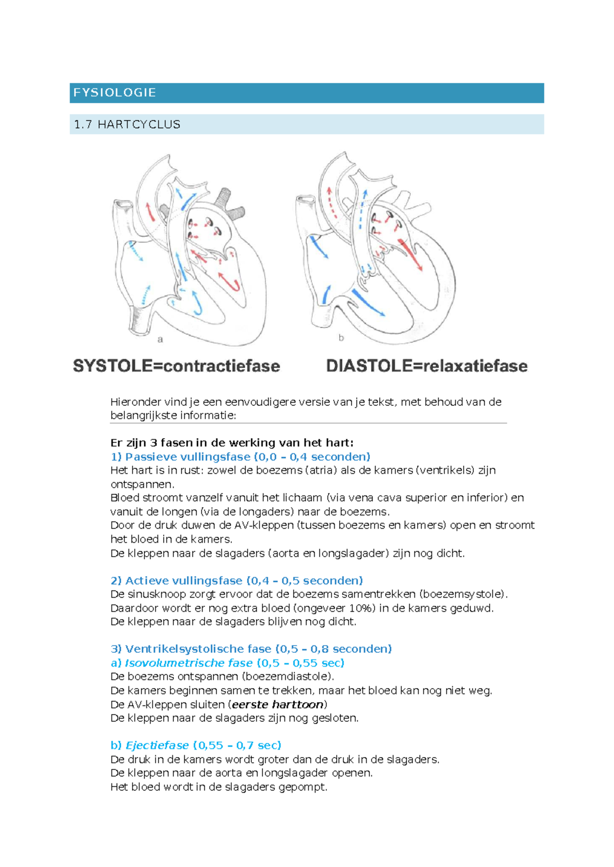 FYSIOLOGIE 1.7 HARTCYCLUS: Samenvatting van Hartwerking en Bloeddruk ...
