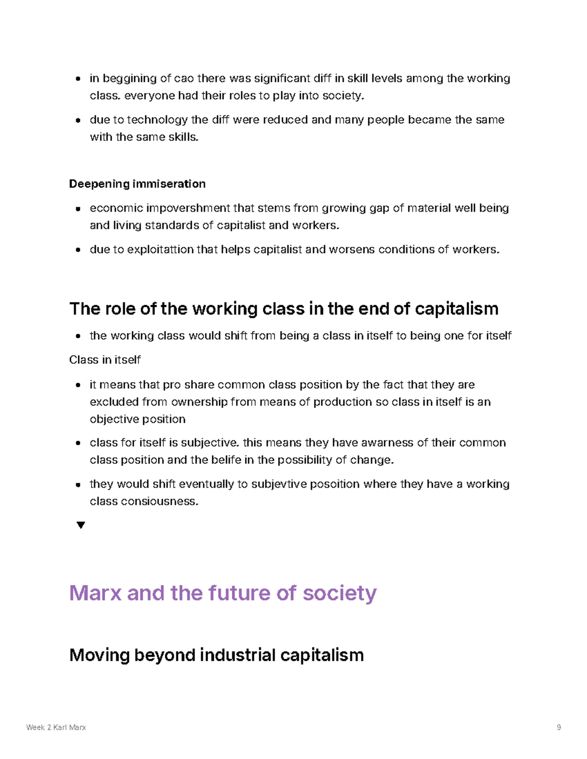 Week 2 - Karl Marx Lecture Notes: Class Struggle & Beyond Capitalism ...
