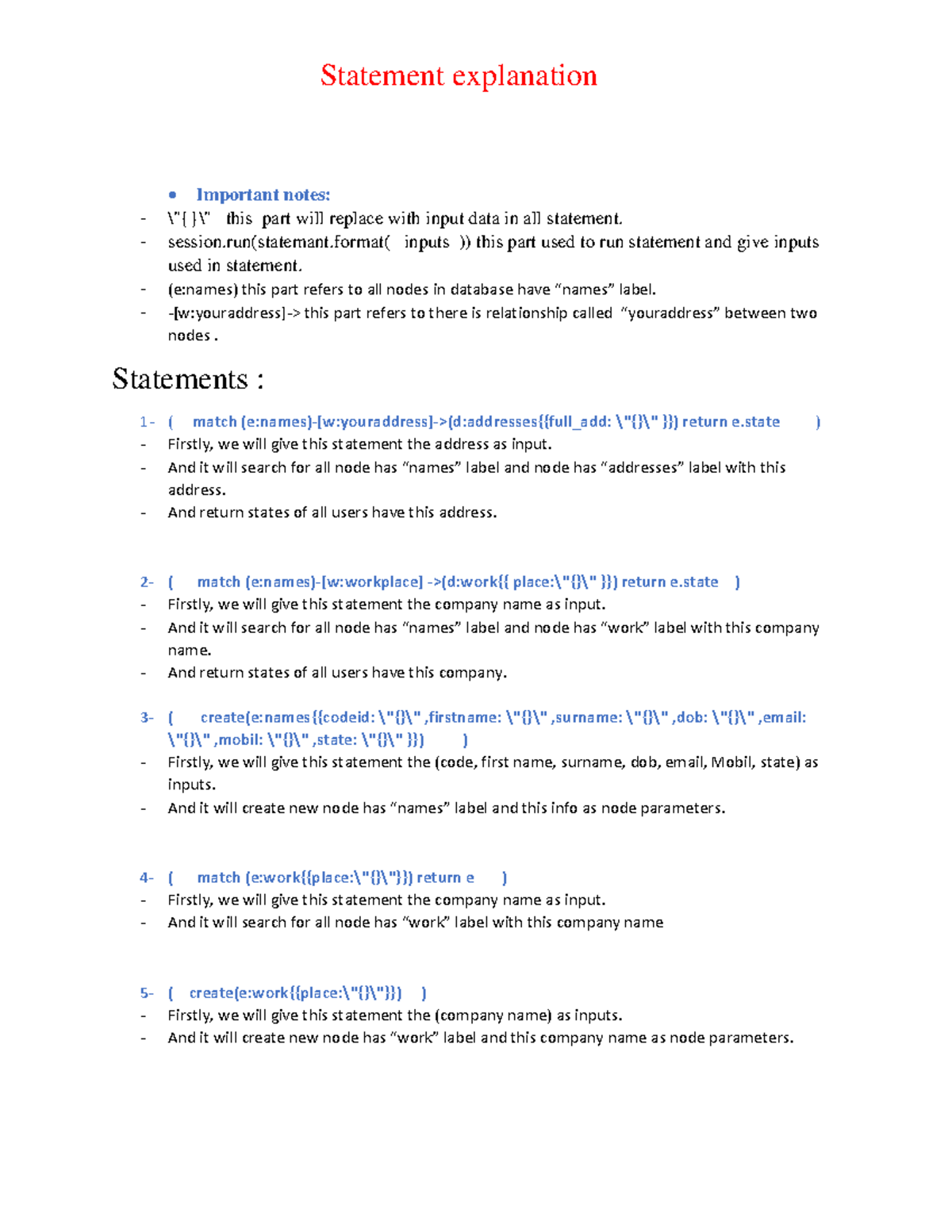Statement explanation - Statement explanation Important notes ...
