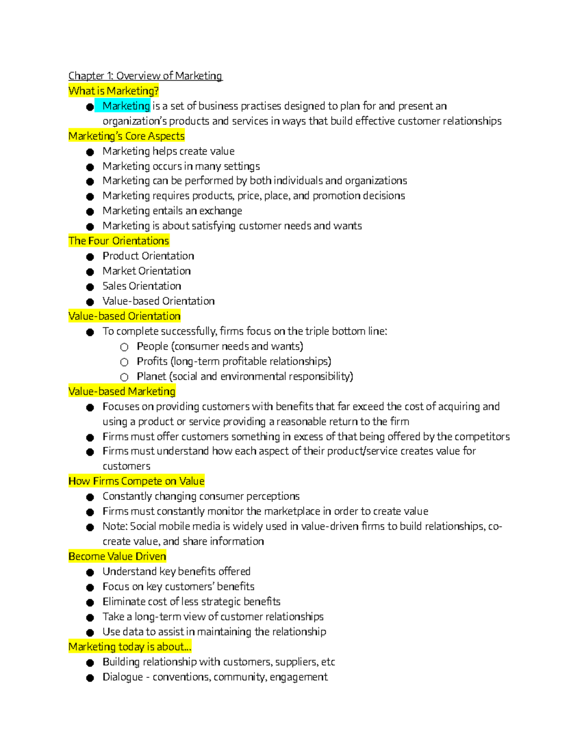 ADM2320 Marketing: Chapter Notes 1-3 - ADM2320 - uOttawa - Studocu