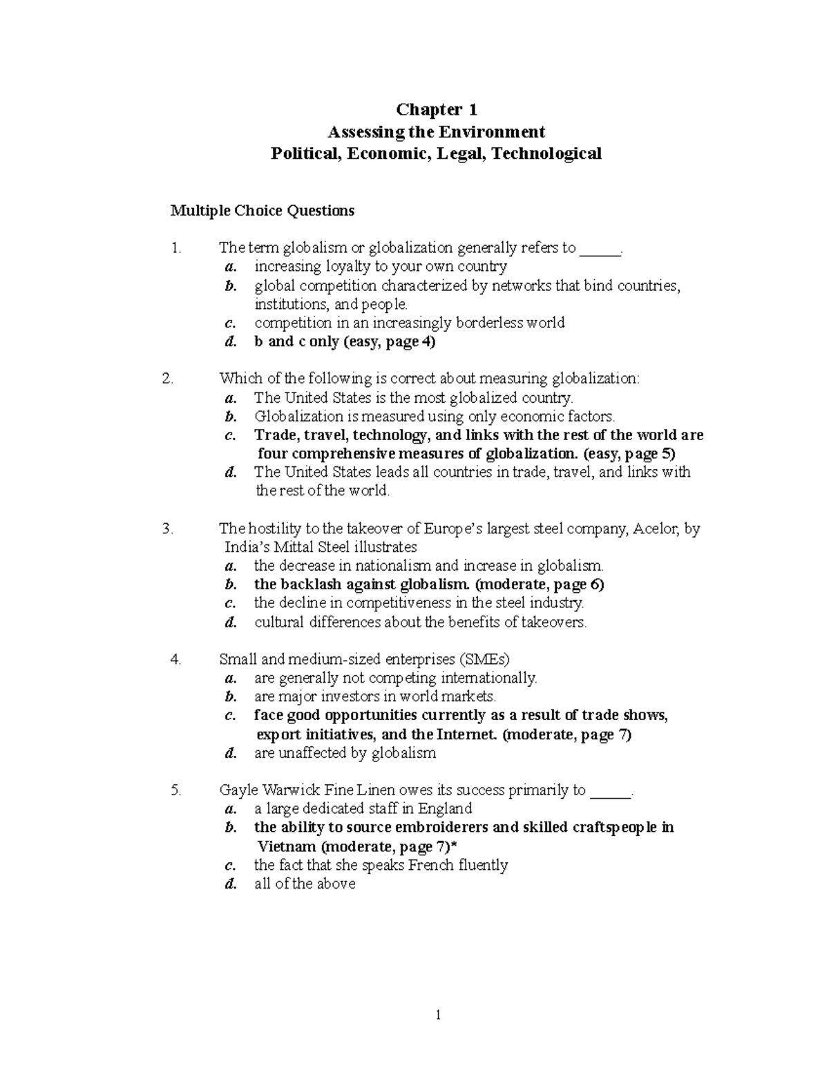 International management chapter 1 - Chapter 1 Assessing the ...