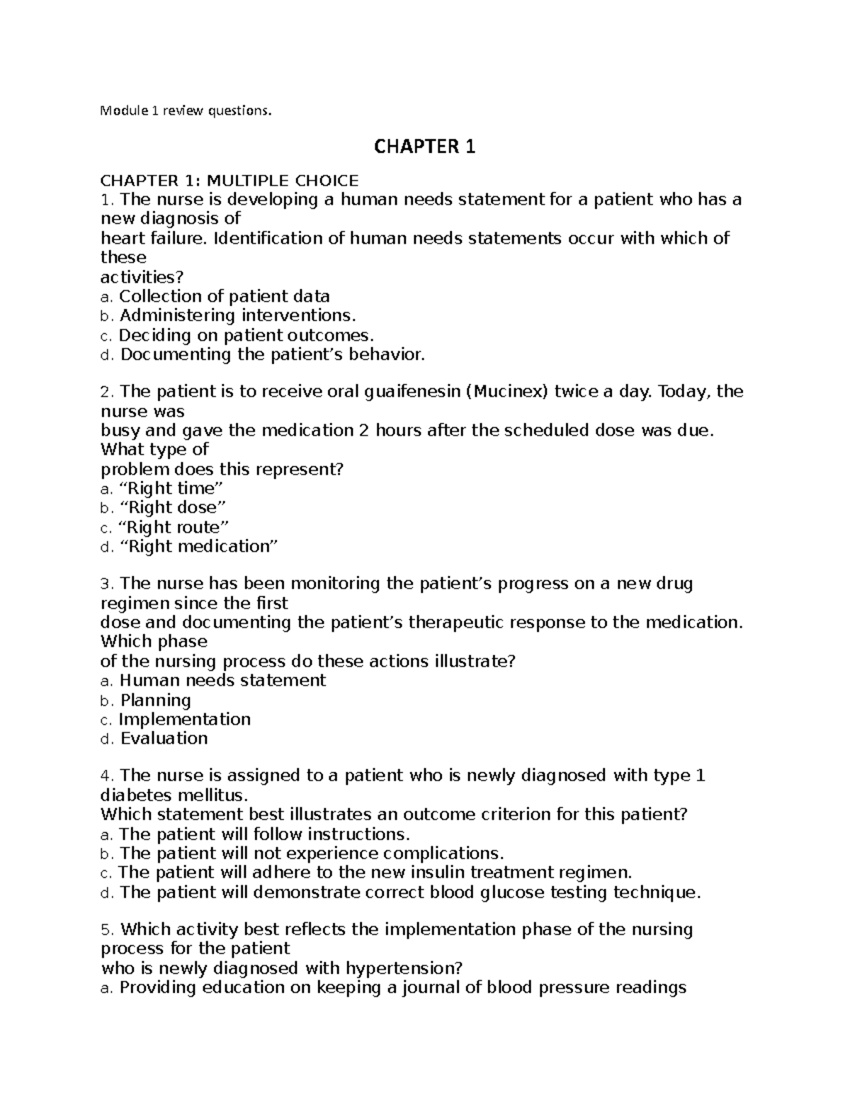 NUR 101 Module 1 Practice Quiz: Key Review Questions & Answers - Studocu