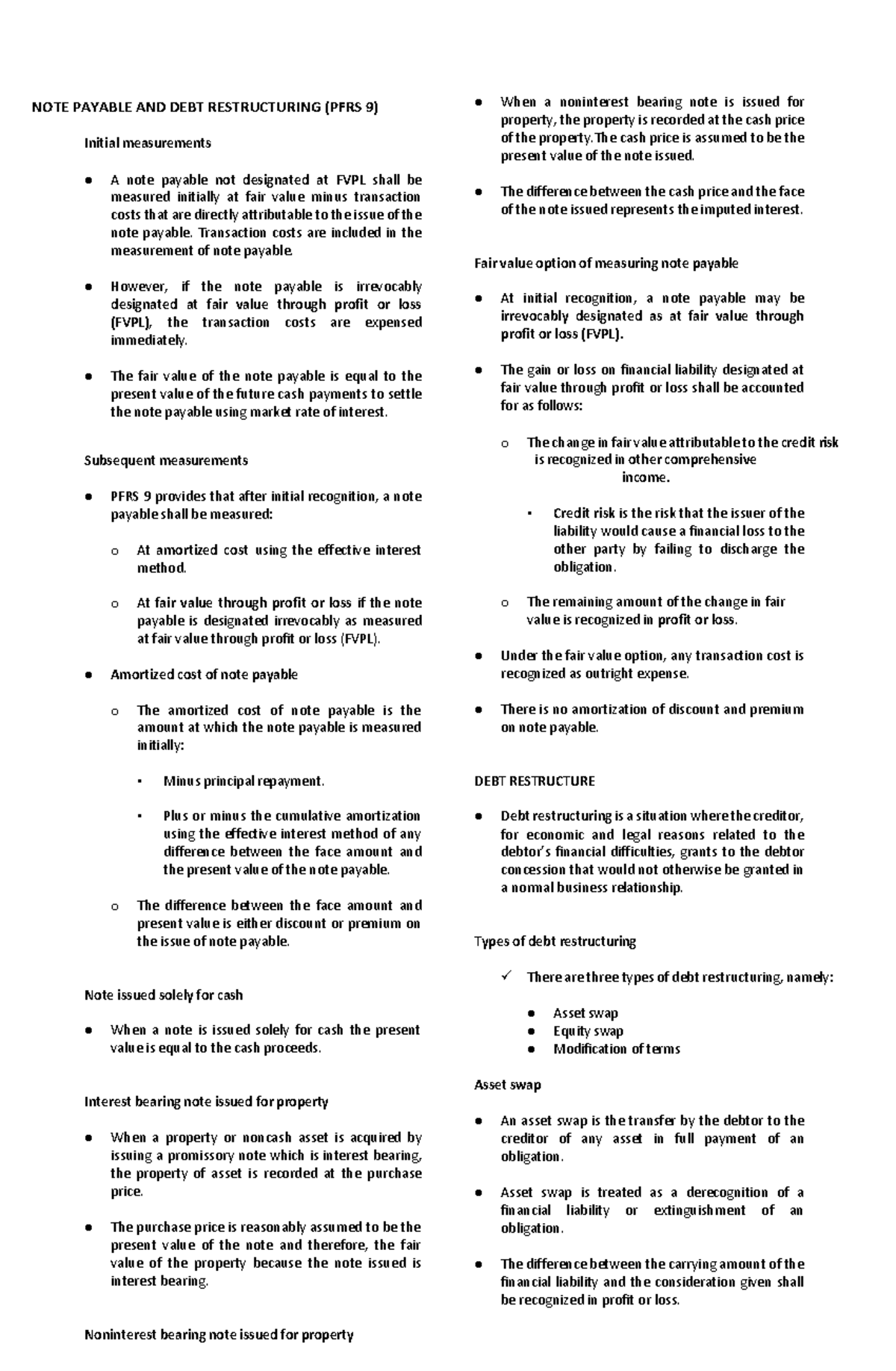 PFRS 9: Notes Payable & Debt Restructuring Overview - Studocu