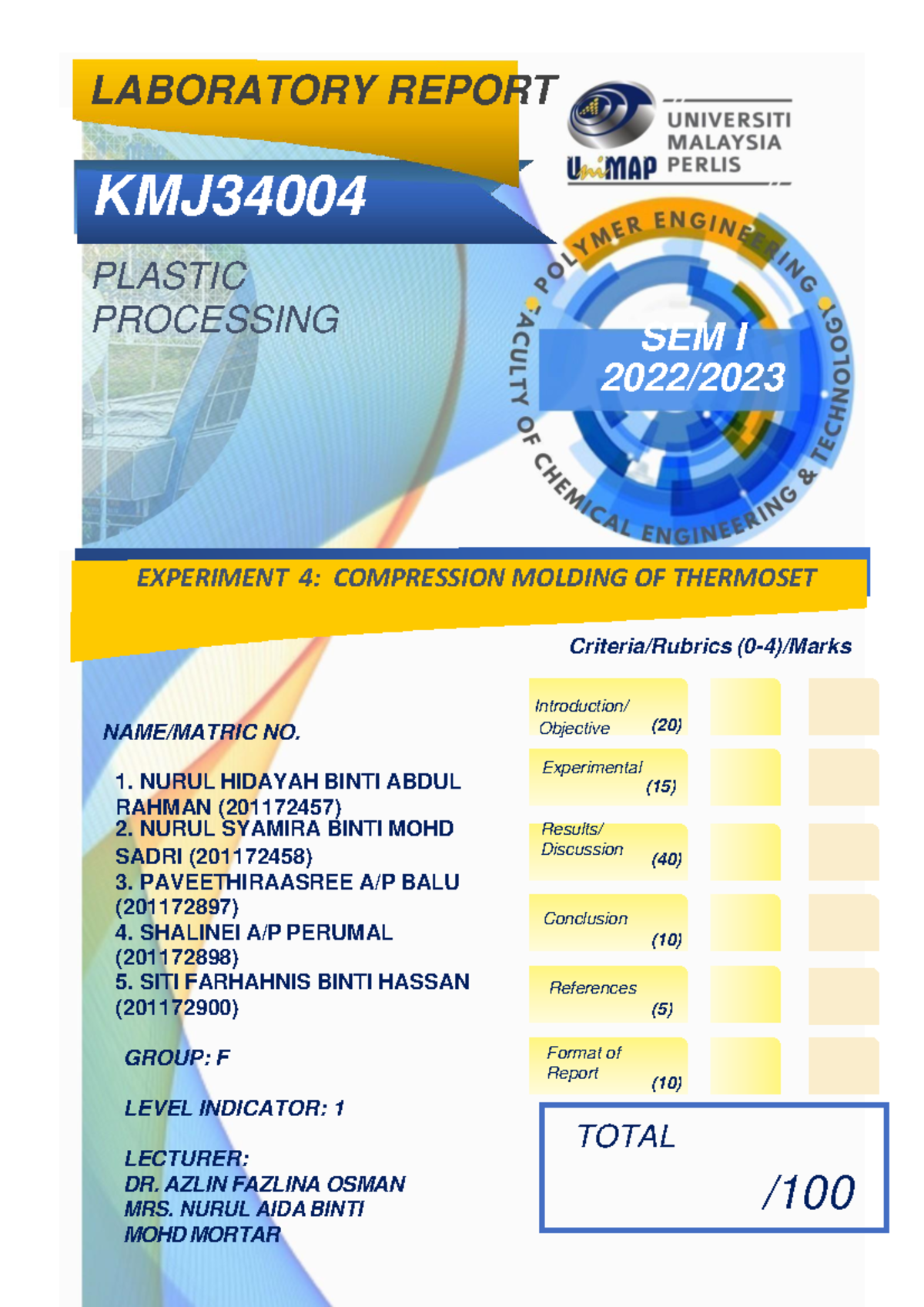 Compression Molding of Thermoset: KMJ Plastic Processing Lab Report ...