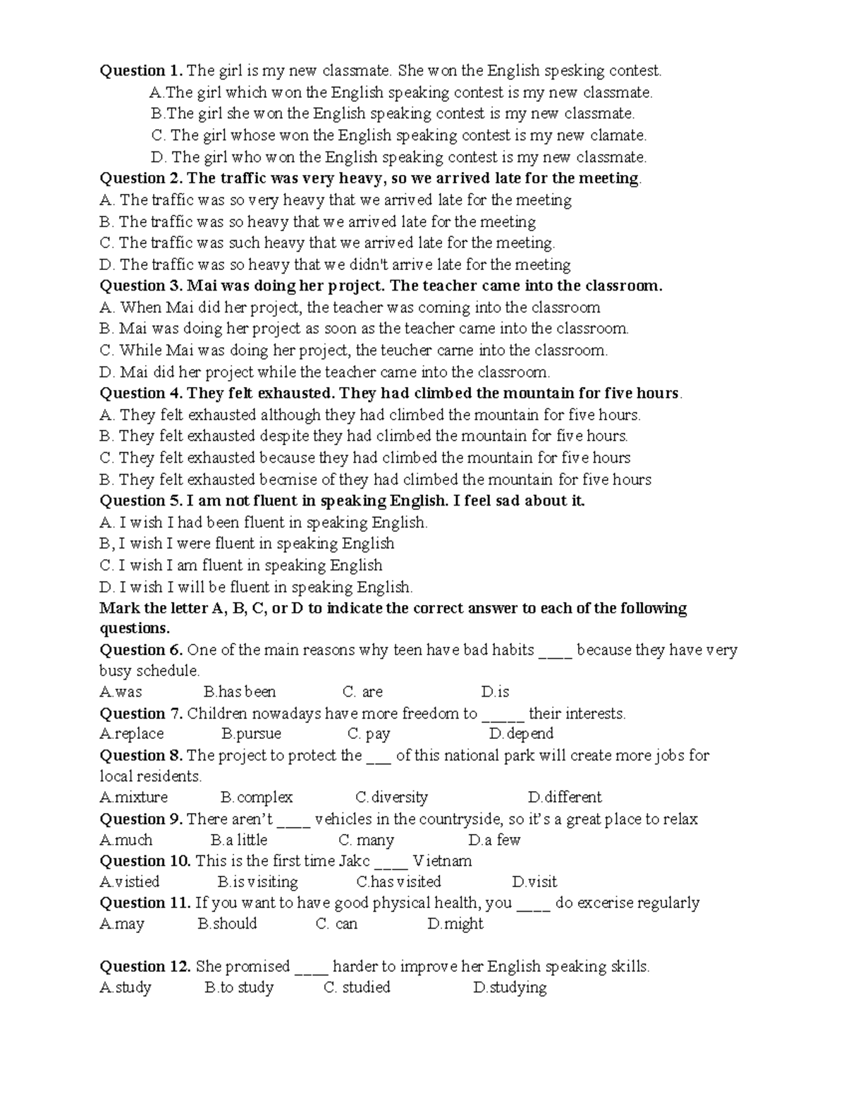 Tuyển Sinh Vào 10: English Language Practice Questions and Answers ...