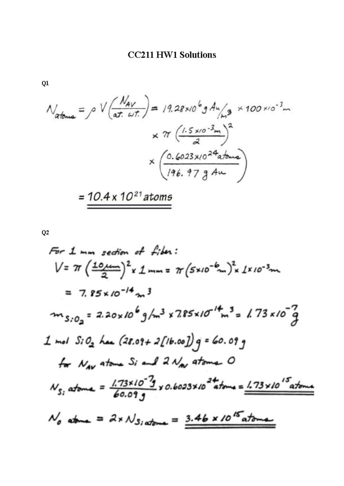 CC211 HW1 Solutions - HW1 solution - CC211 HW1 Solutions Q1 Natoma p v ...