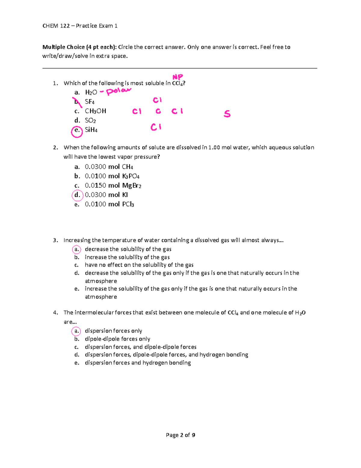 CHEM 122 Practice Exam 1: MCQs & Extended Response Guide - Studocu