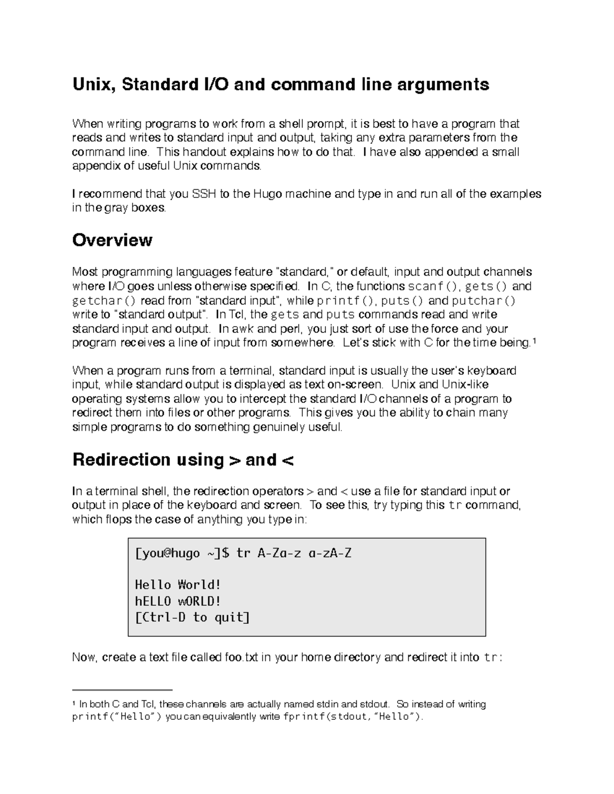 Unix Standard I/O and Command Line Arguments - Stdin 2024 - dtrc6 - Studocu