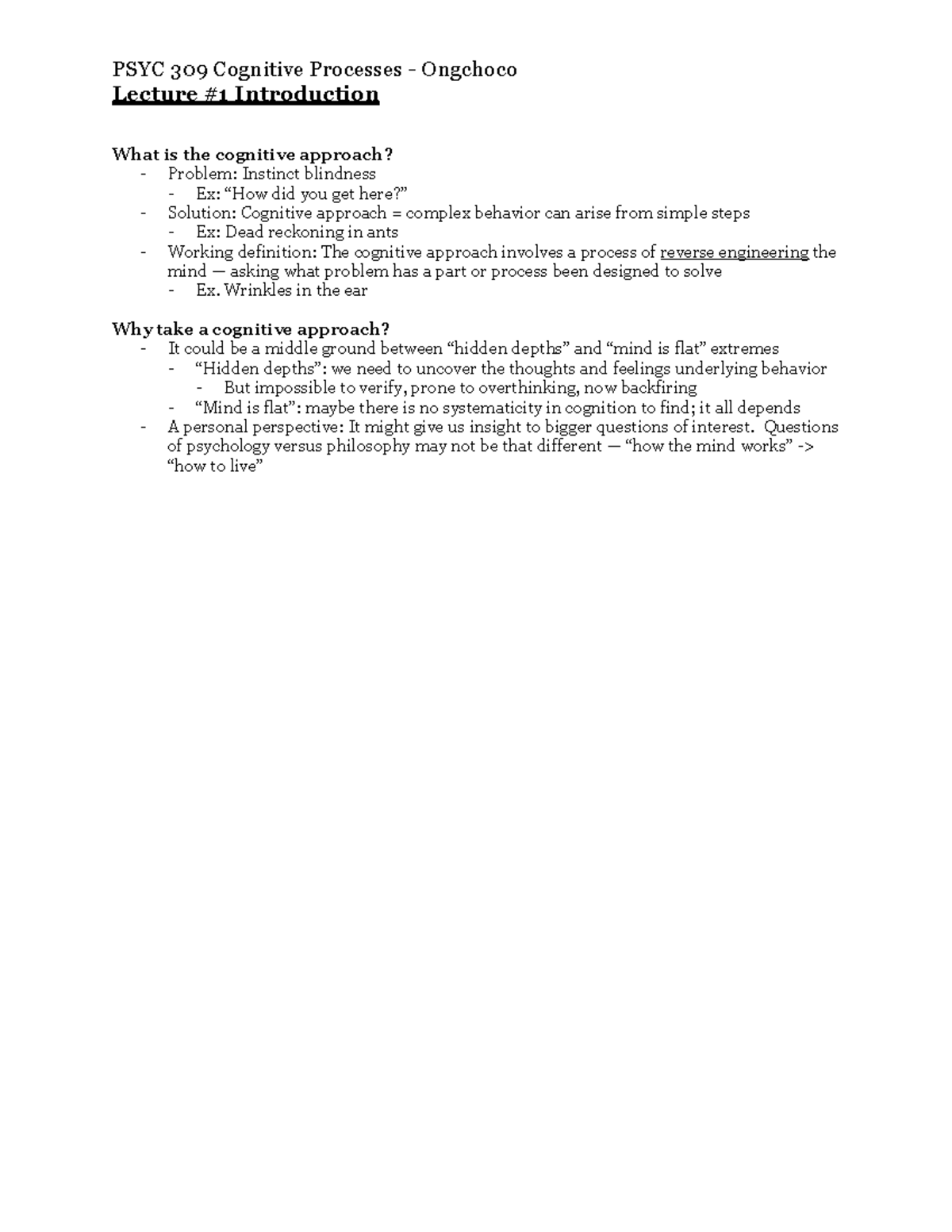 PSYC 309 Cognitive Processes: Ongchoco Lecture Notes on Cognitive ...