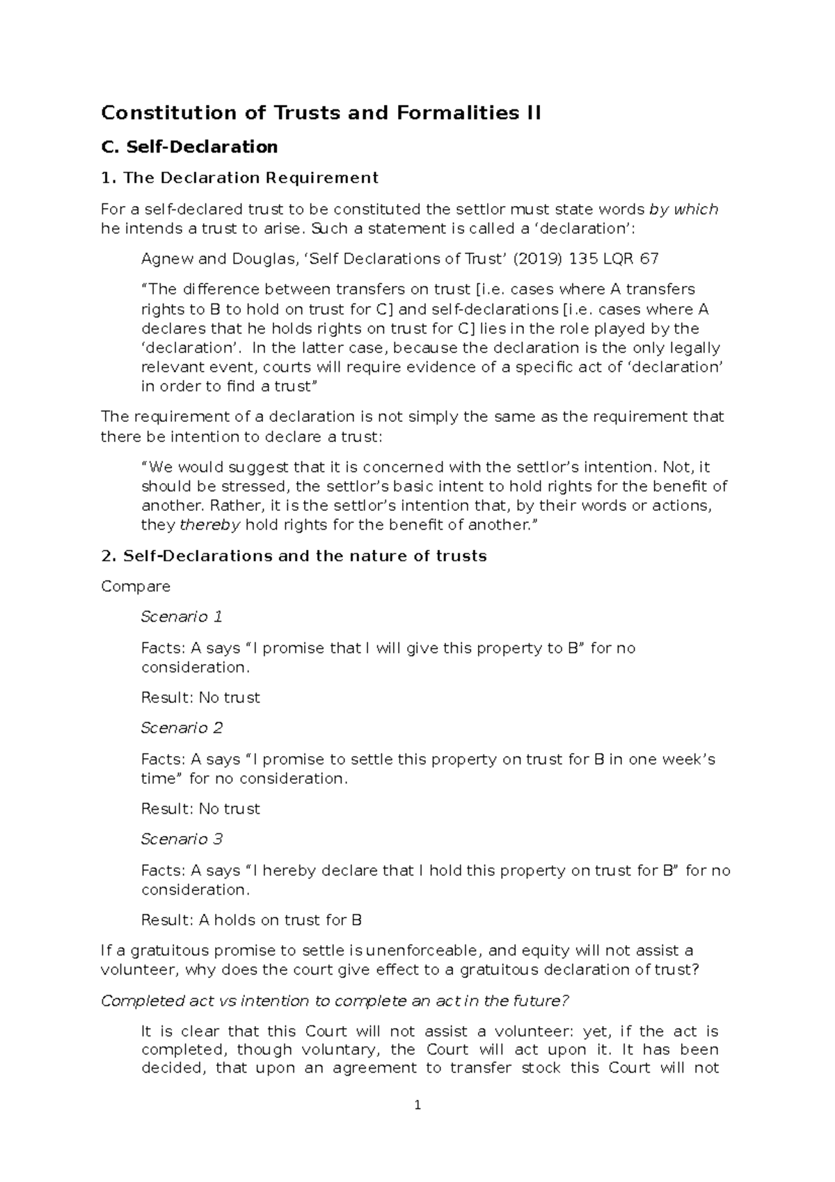 6. Televantos, Trusts Law, Constitution and Formalities II, Self ...