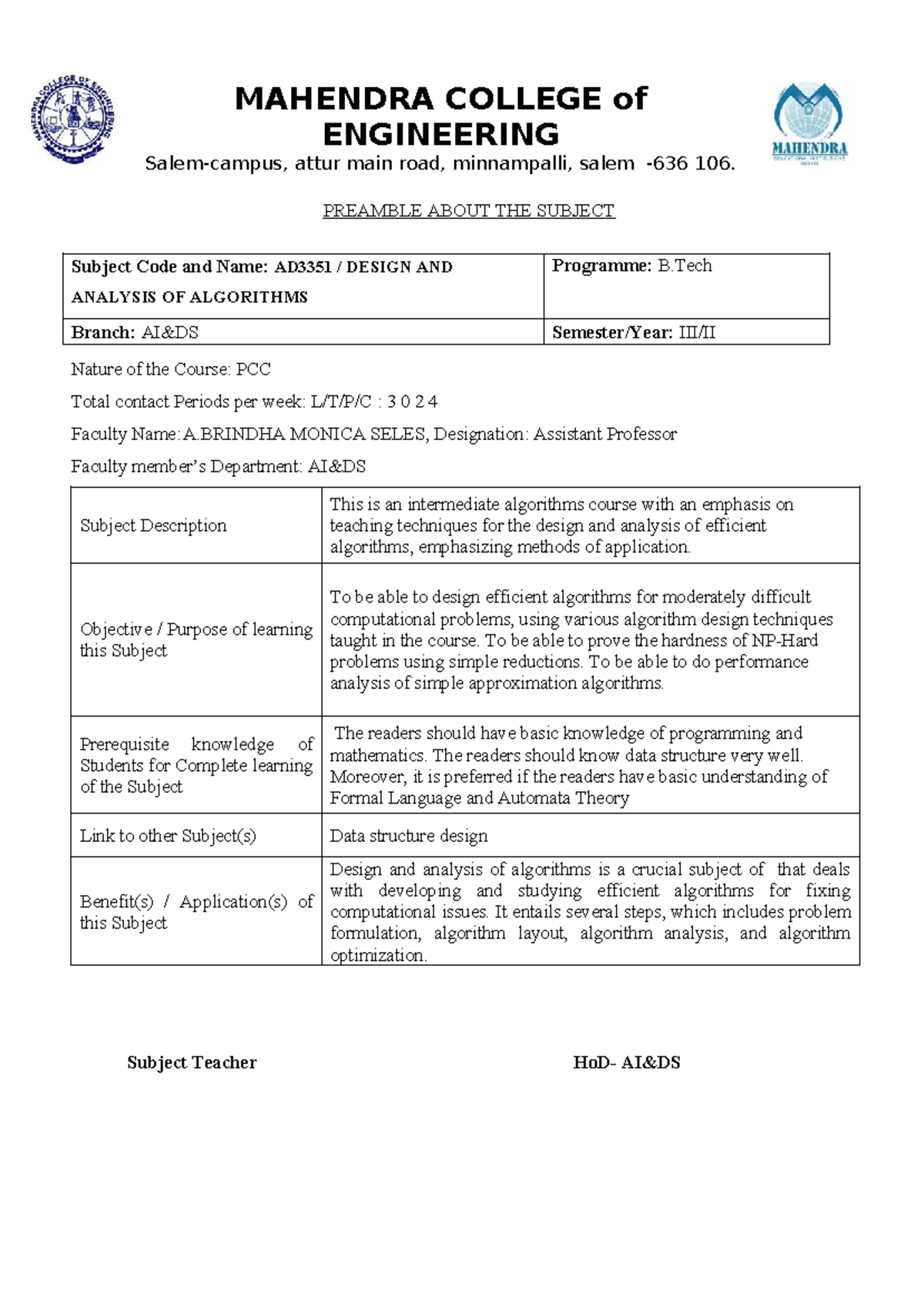DAA Lecture Notes - AD3351 Design and Analysis of Algorithms - Studocu