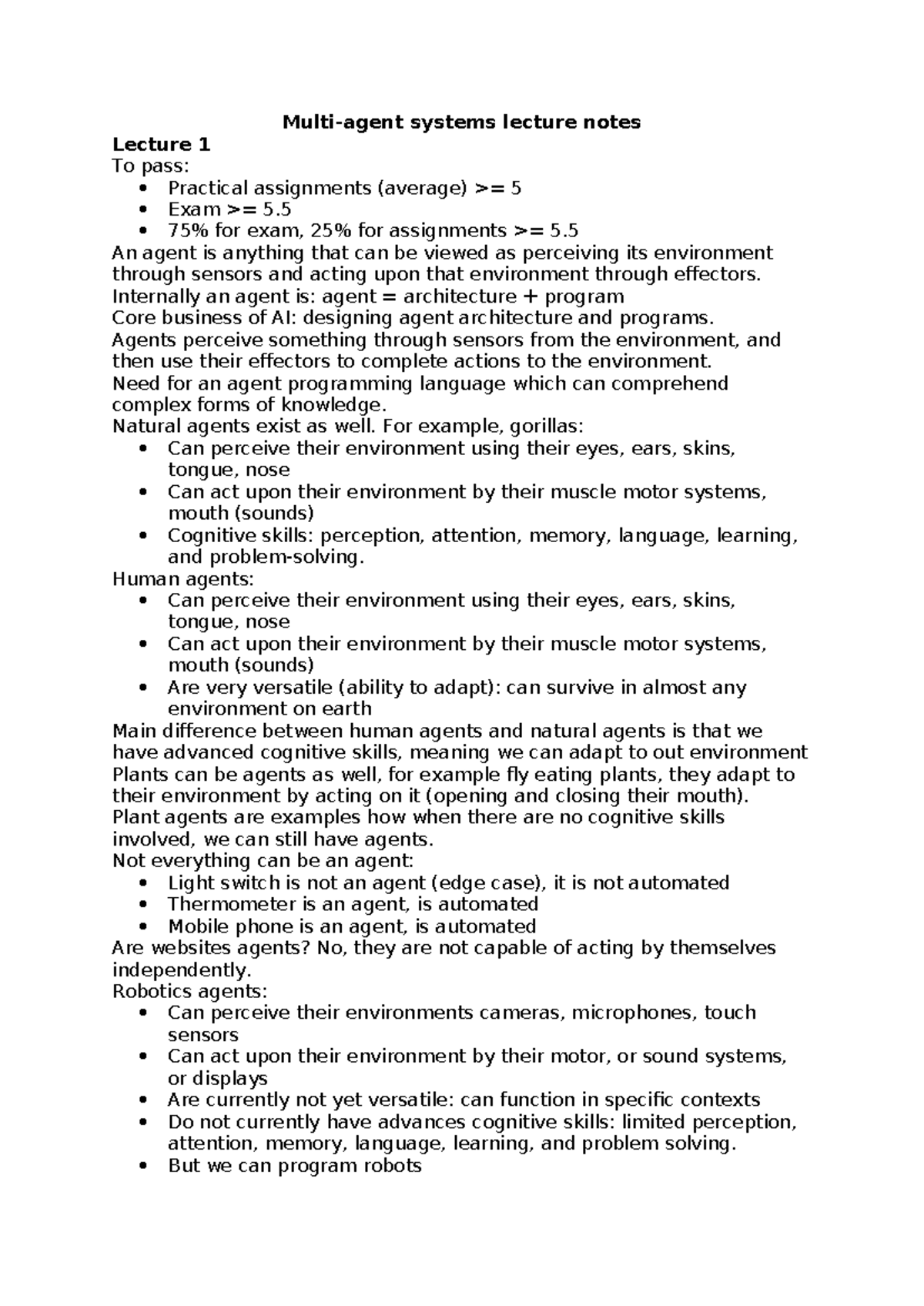 Multi-Agent Systems Lecture Notes (WATSON) - Key Concepts and Prolog ...