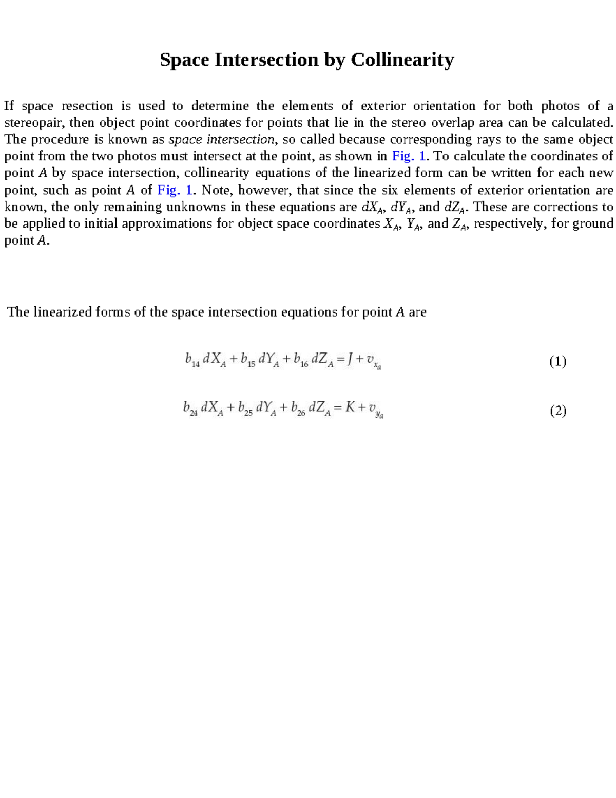 Space Intersection Calculations Using Collinearity Equations - Studocu