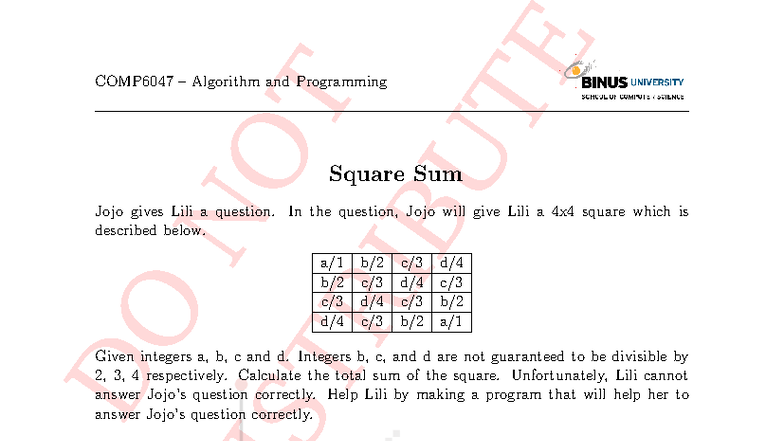 COMP6047 Algorithm and Programming: Square Sum Problem Explanation ...