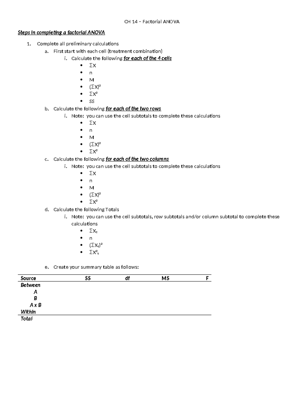 CH 14 - guided steps for factorial Anova - CH 14 – Factorial ANOVA ...