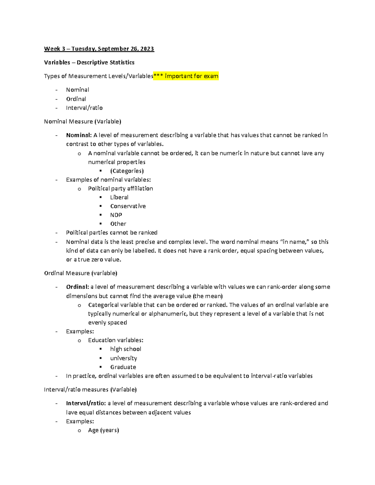 Week 3 - Lecture Notes on Descriptive Stats & SPSS (Lecture 3) - Studocu